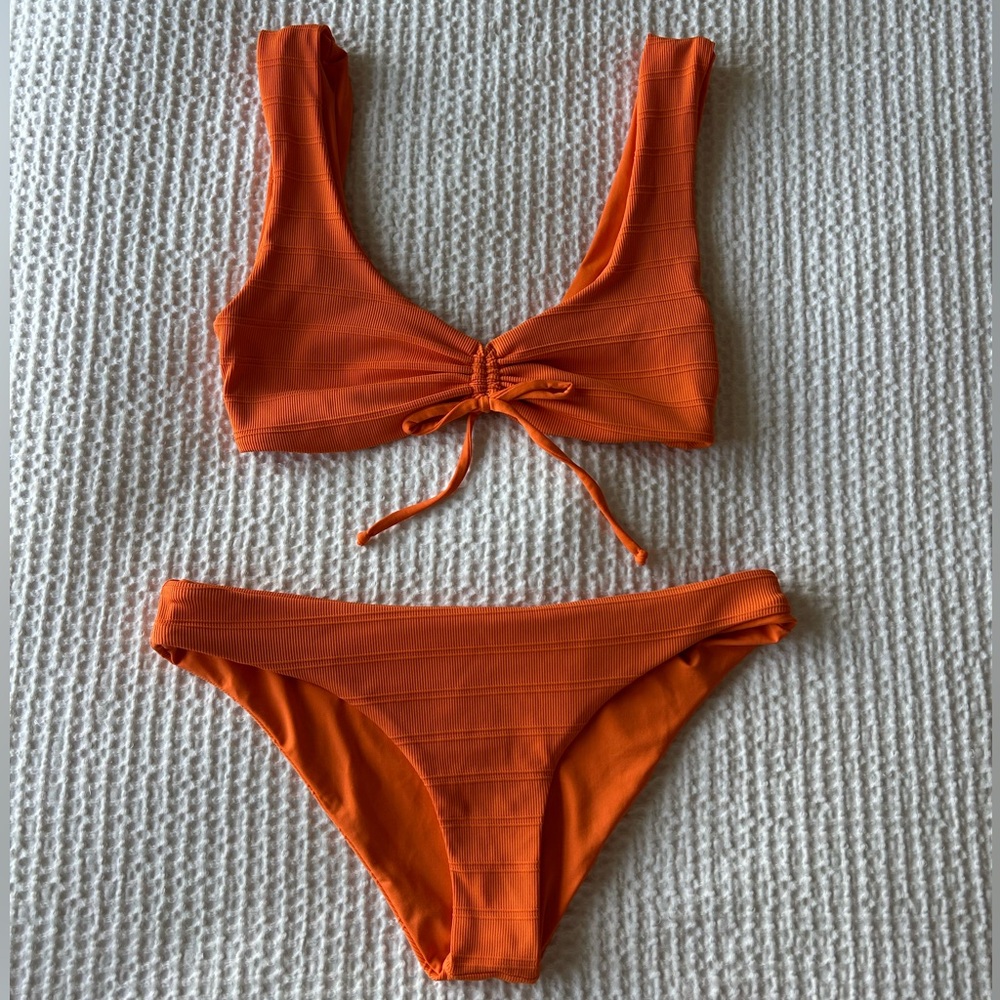 L*Space Tangerine Frida Clearwater Texture Bikini Set Top/Bottom XS/S Like New